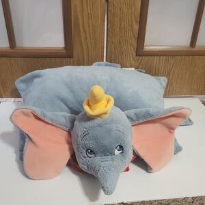 Disney Parks Dumbo Plush Pillow Pet Blue and Pink with Yellow Hat